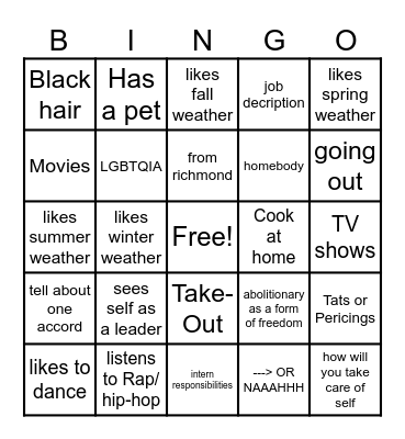 Get to know! Bingo Card