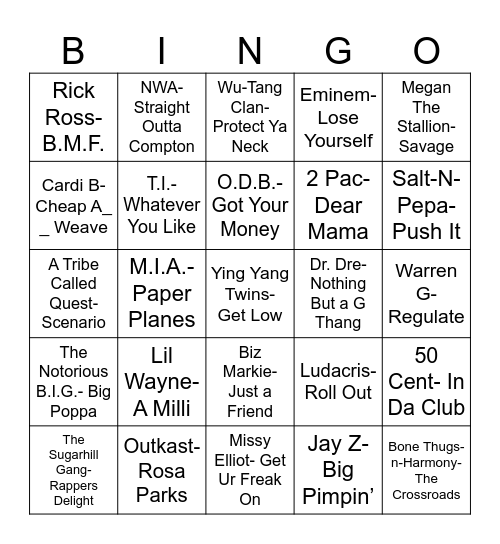 Total Quiz Trivia Presents Radio Bingo: Hip Hop Bingo Card