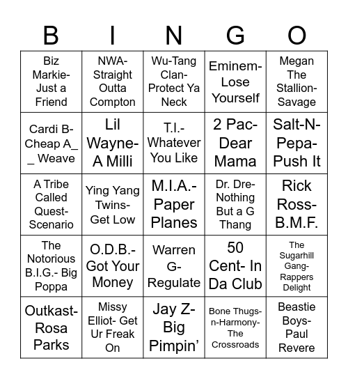 Total Quiz Trivia Presents Radio Bingo: Hip Hop Bingo Card