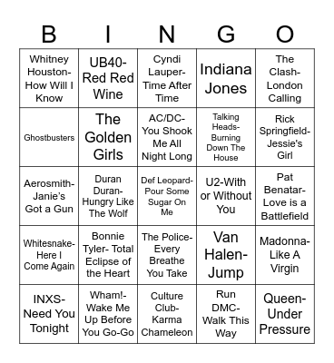 Total Quiz Trivia Presents Radio Bingo: Remember The 80's Bingo Card