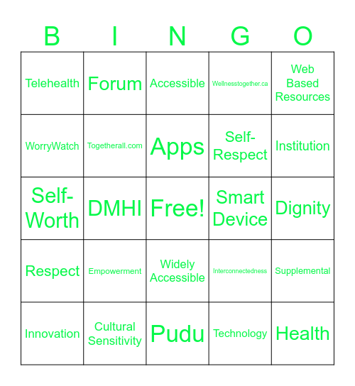 Mental Health and Technology Bingo Card