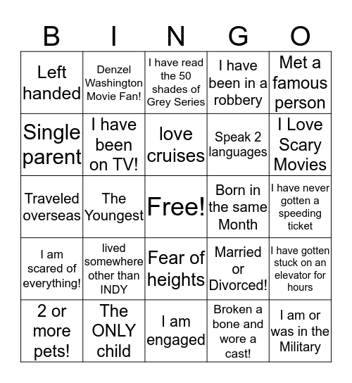 Get To Know You Bingo Card