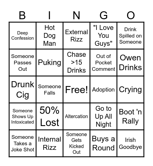 ChE Bar Crawl 2023 Bingo Card