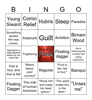 Macbeth Bingo Card