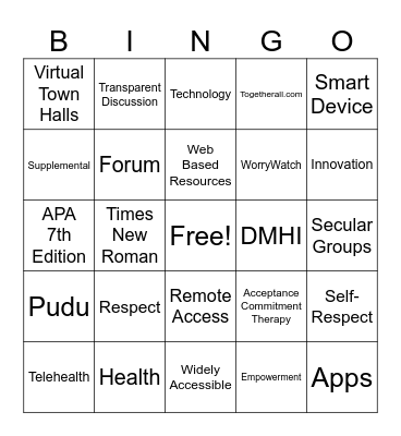 Mental Health and Technology Bingo Card