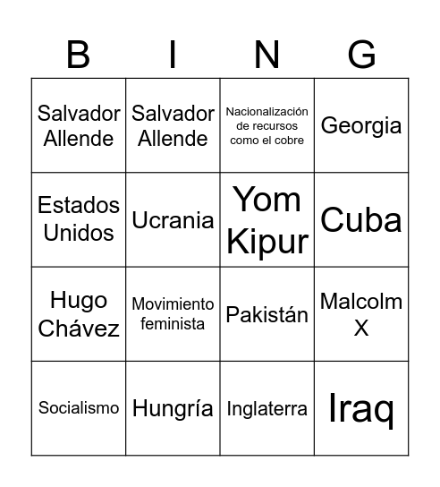 Estudios Sociales 10 Bingo Card