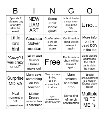 MURDER DRONES GLITCH X BINGO CARD Bingo Card