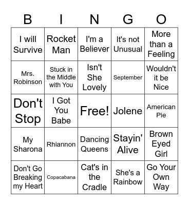 Music Bingo Card