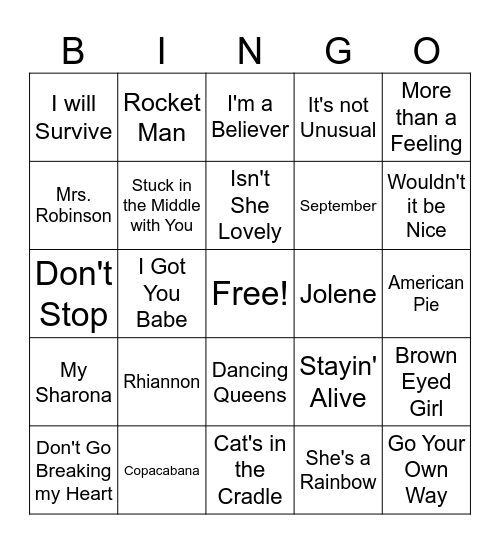 Music Bingo Card