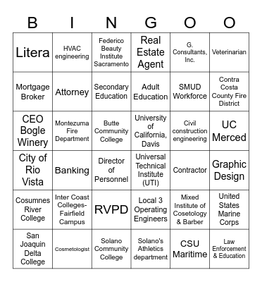 College and Career Fair Bingo Card