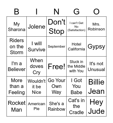 Music Bingo Card