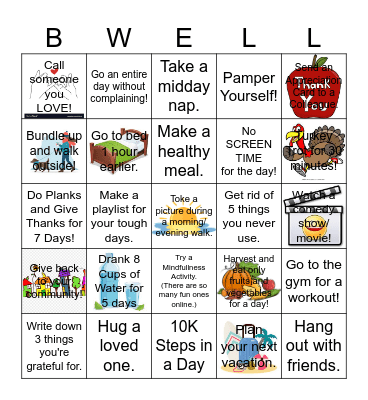 NOVEMBER 2023 Staff Wellness Challenge Bingo Card