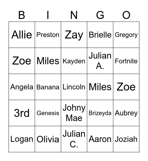 Ms. Dineli's Bingo Card