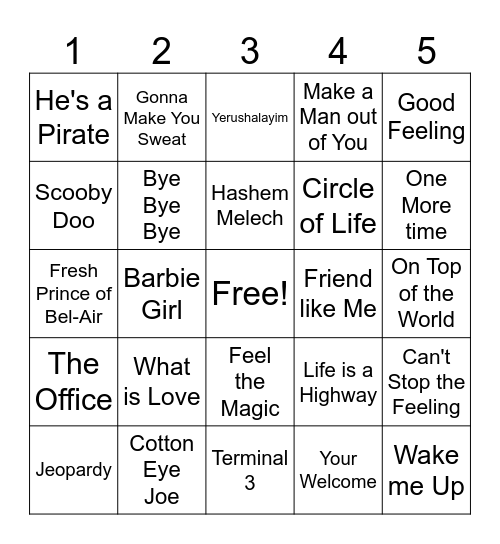 PA Music Bingo Card