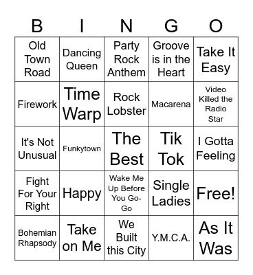 Musical Bingo Card