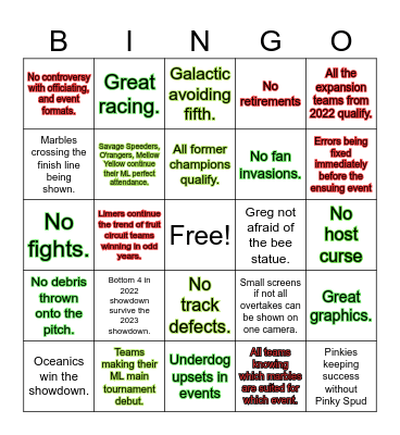 Marble League 2023 Bingo Card