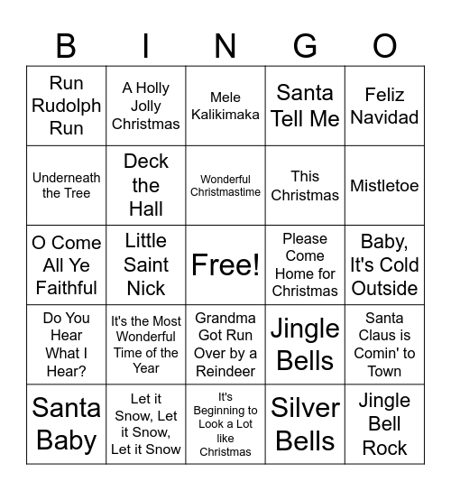 Christmas Singo Bingo Card