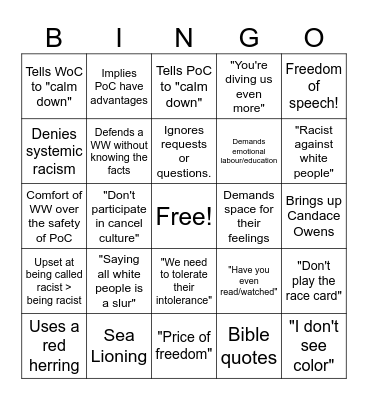 Social Media White Woman Bingo Card