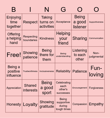 Friendship Bingo Card
