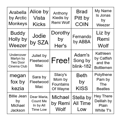 Music Bingo Card