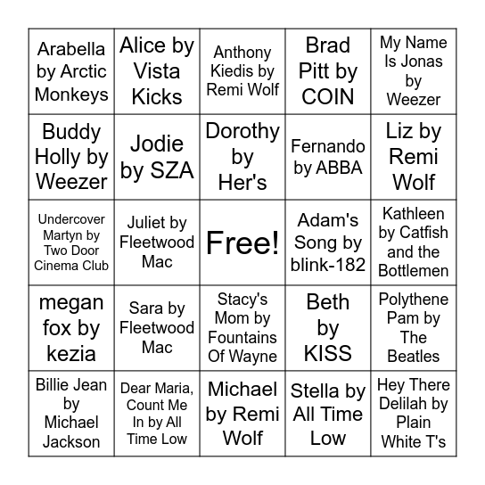 Music Bingo Card