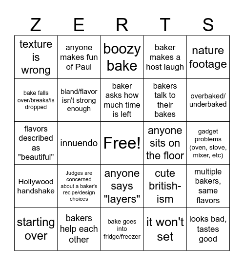 Dessert Week 2023 Bingo Card