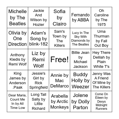 Music Bingo Card