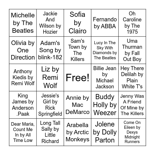 Music Bingo Card