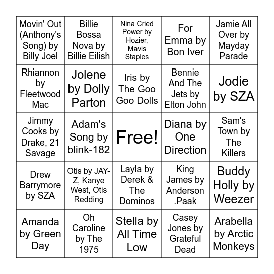 Music Bingo Card