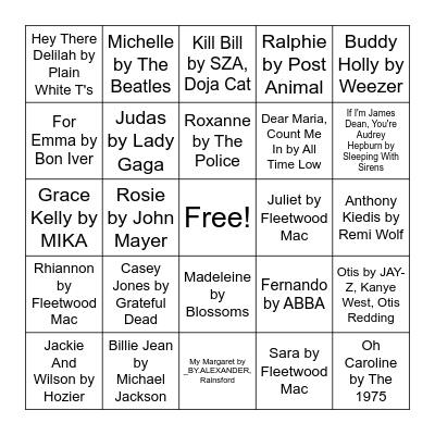 Music Bingo Card