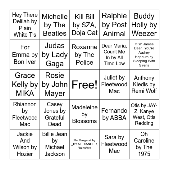 Music Bingo Card