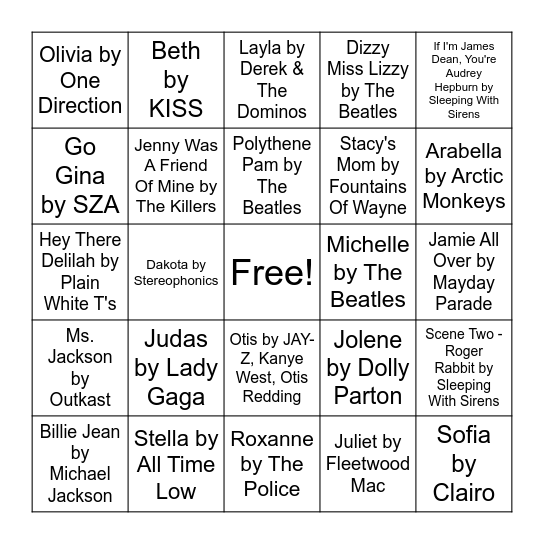 Music Bingo Card