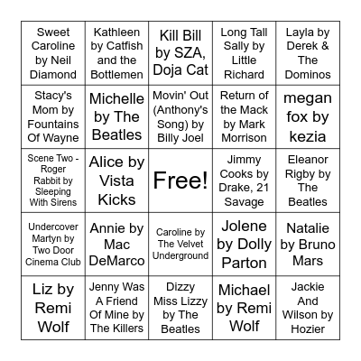 Music Bingo Card