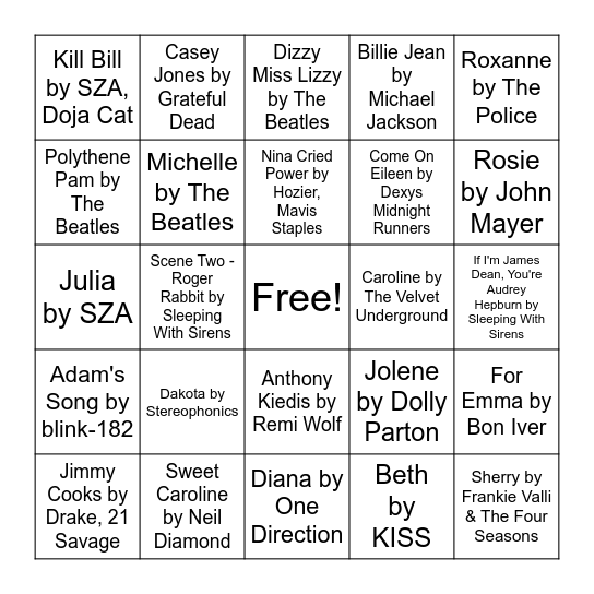 Music Bingo Card