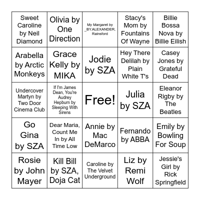 Music Bingo Card
