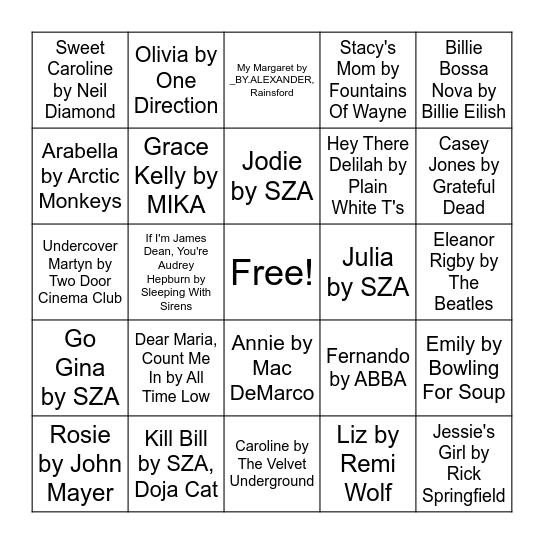 Music Bingo Card