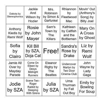Music Bingo Card
