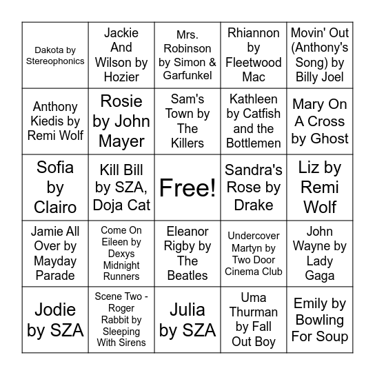 Music Bingo Card