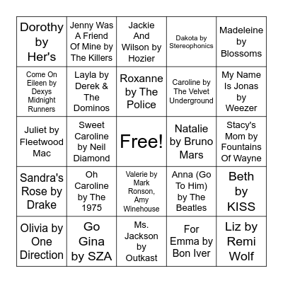 Music Bingo Card