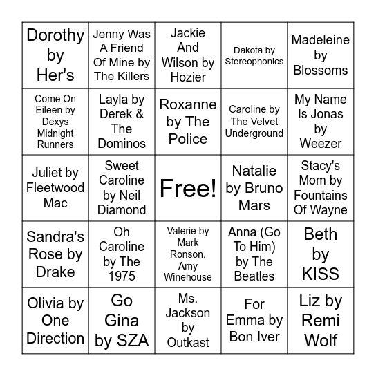 Music Bingo Card