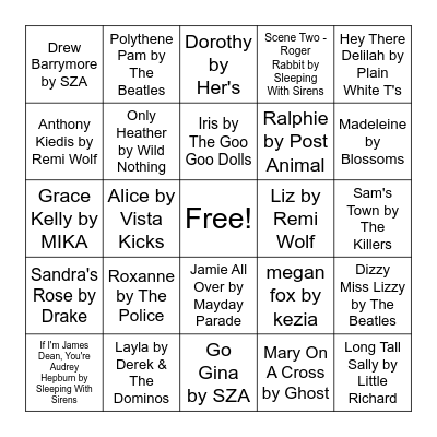 Music Bingo Card