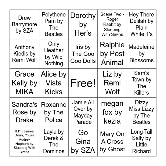 Music Bingo Card