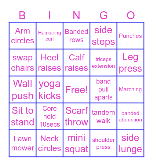 Fitness Bingo Card