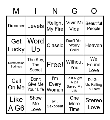 Dance Party 1 Bingo Card