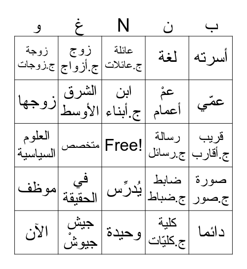 بينغو 101 القصة 3 Bingo Card