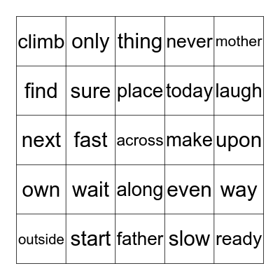 Sight Word Bingo 6 Bingo Card