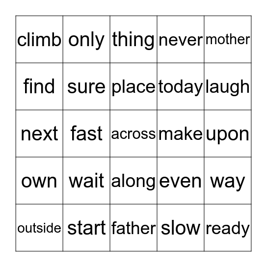Sight Word Bingo 6 Bingo Card