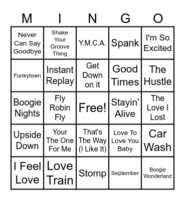 Disco Dance Party 1 Bingo Card