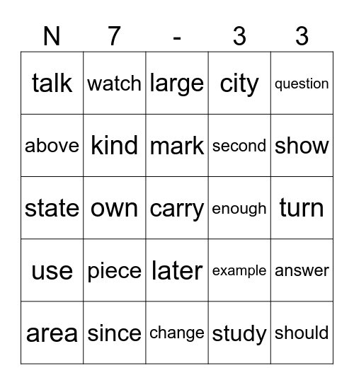 N Bingo Card