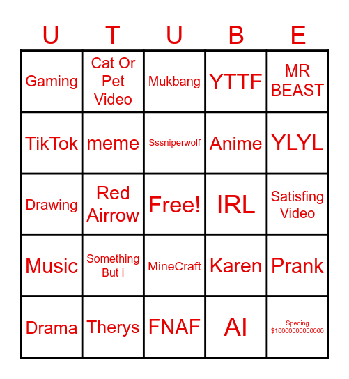 YouTube BINGO Card